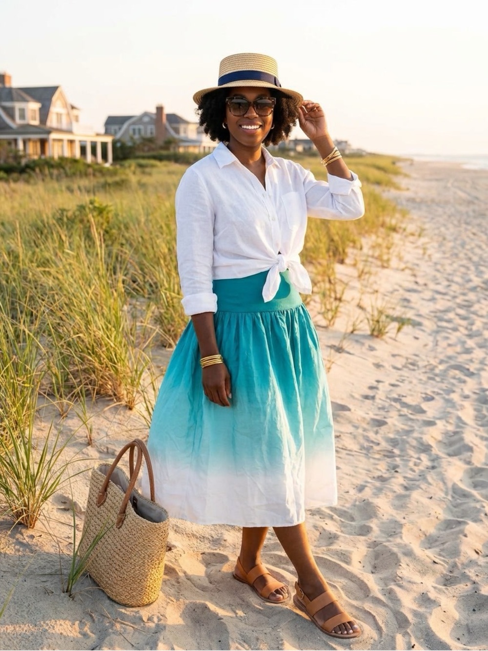 Ann Taylor Ombre Dip Dye Midi Skirt